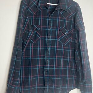 Vintage MWG Plaid Western Pearl Snap Shirt Notags Likely Large CottonPoly blend